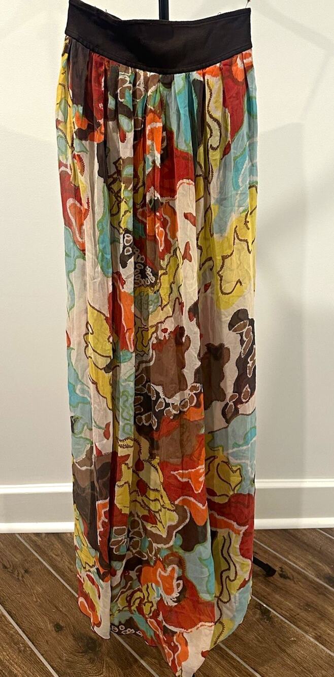 Diane von Furstenberg Multicolor Floral Chiffon Silk Maxi Skirt High Rise Sz 0